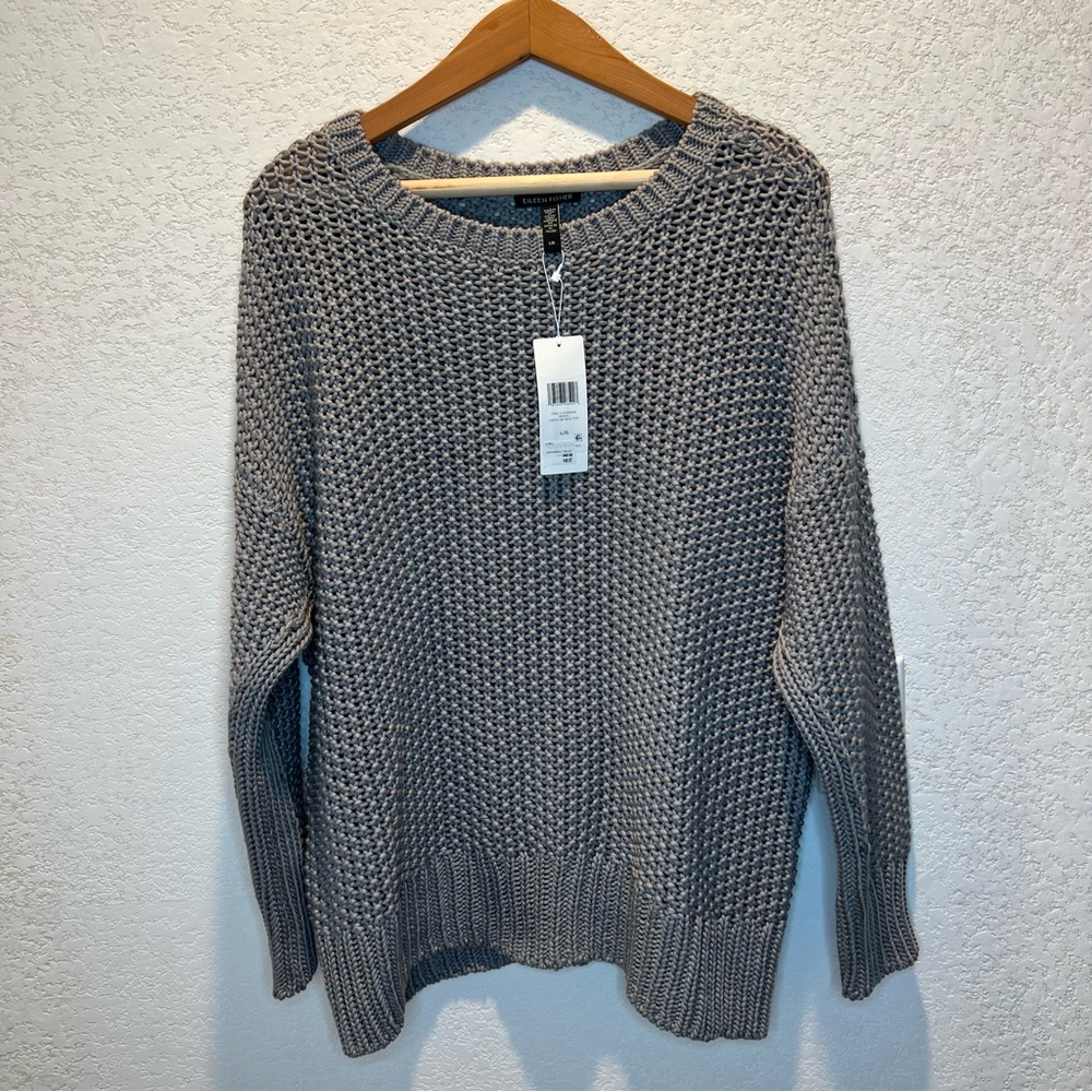 NWT EILEEN FISHER Organic Cotton Cord Crew Neck Box-Top Sweater Pullover Size L - Picture 6 of 13
